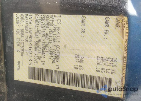 2013 Nissan Altima 2.5 S from USA, damaged, VIN 1N4AL3AP9DN460135